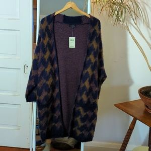 NWT Lucky Open Front Print Wool Blend Cardigan, sz M